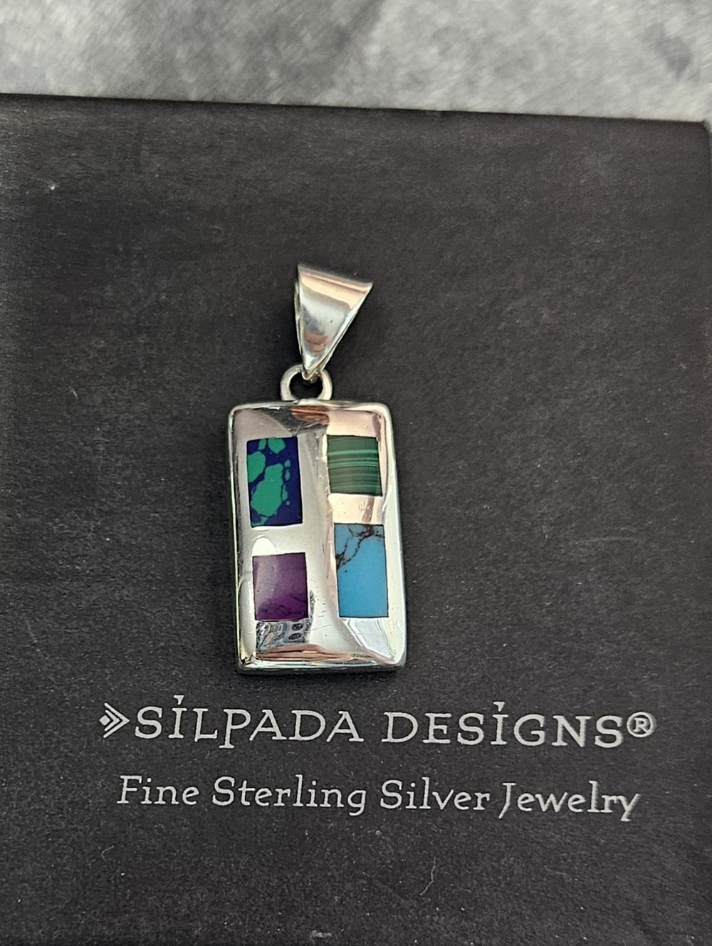SILPADA .925 Sterling Silver/ Multi-Gemstone Inlay Pendant ~ Vintage Cat# S0075